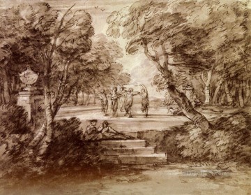  dancer Oil Painting - Dancers With Musicians In A Woodland Glade Thomas Gainsborough